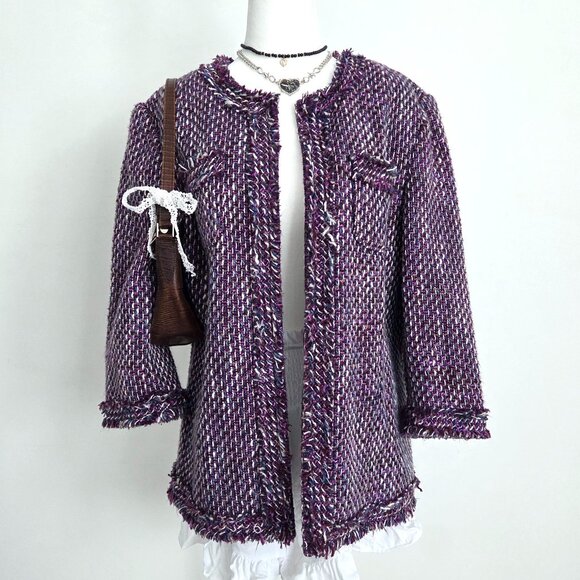 Alfred Dunner Jackets & Blazers - Vintage Purple Tweed Jacket Sz 12 Multicolor Y2K Alfred Dunner Old‎ Money Preppy